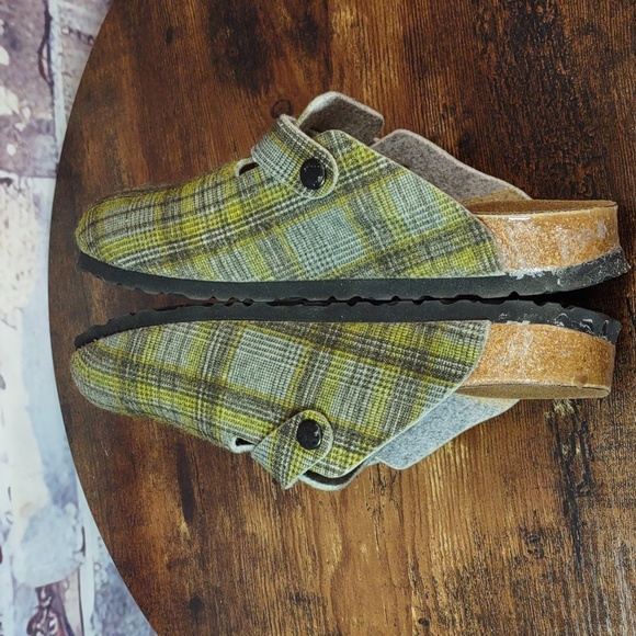 Birki's "Woodby" Cork Footbed Plaid Felt Clogs - Picture 8 of 12